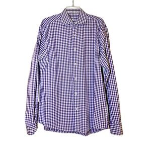 Bugatchi Uomo Mens Purple White Gingham Check Cotton Button Down Shirt Large